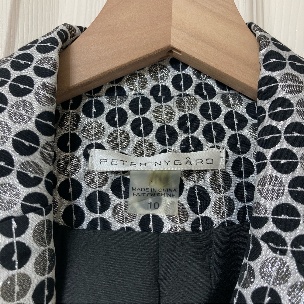 Peter Nygard Women’s Metallic Silver Black 3/4 Sleeve Blazer Jacket 10 Cocktail - Picture 2 of 8